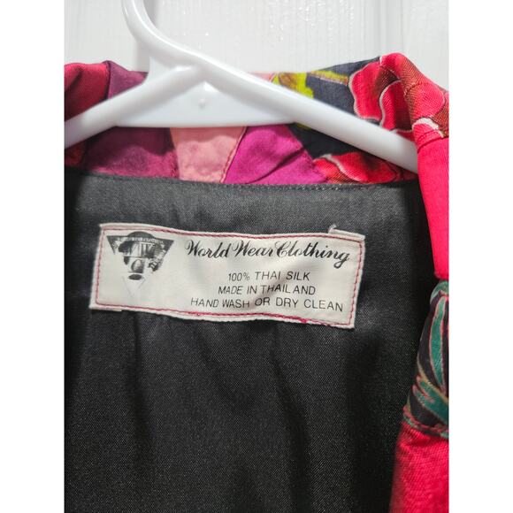 Rare Vintage Thai 100% Silk Patxhwork Jacket Blazer Size L Red Asian Artsy Boho - Picture 2 of 7